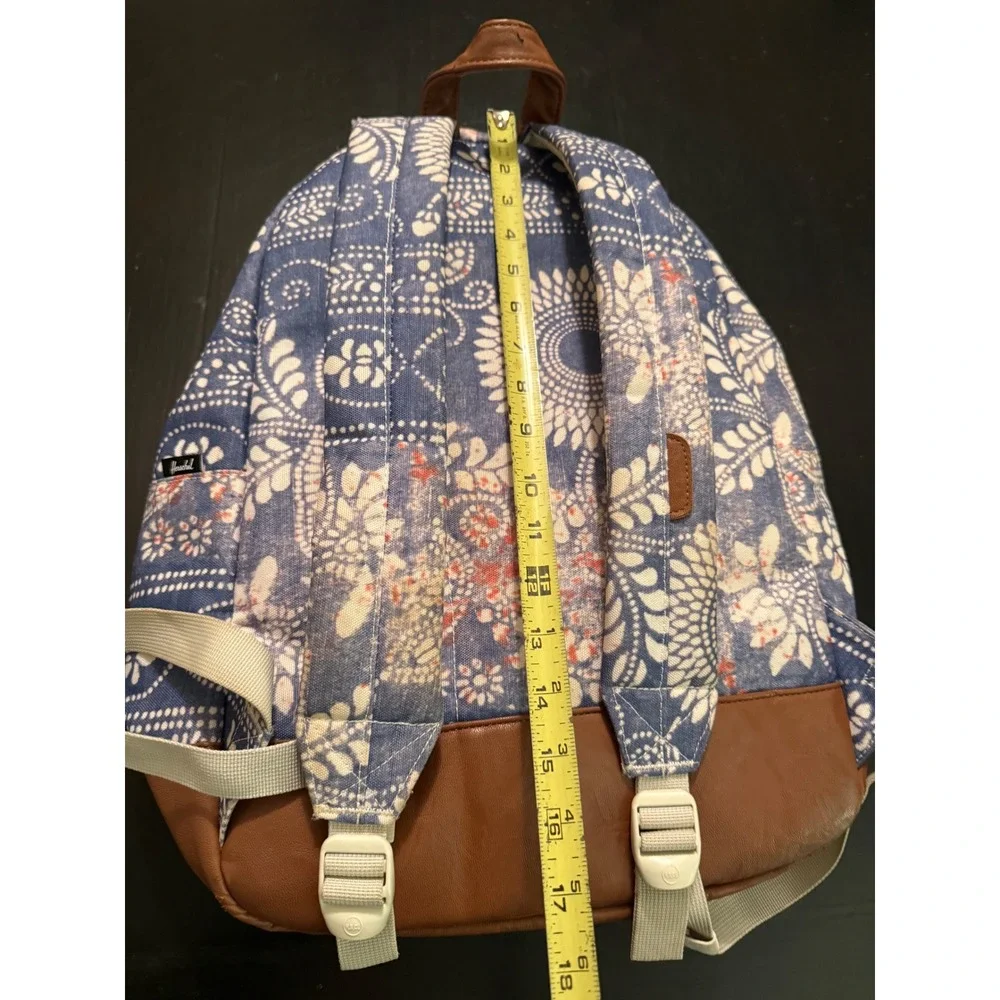 Herschel Supply Co Heritage Backpack Blue Floral Batik Print Faux Leather Basej
